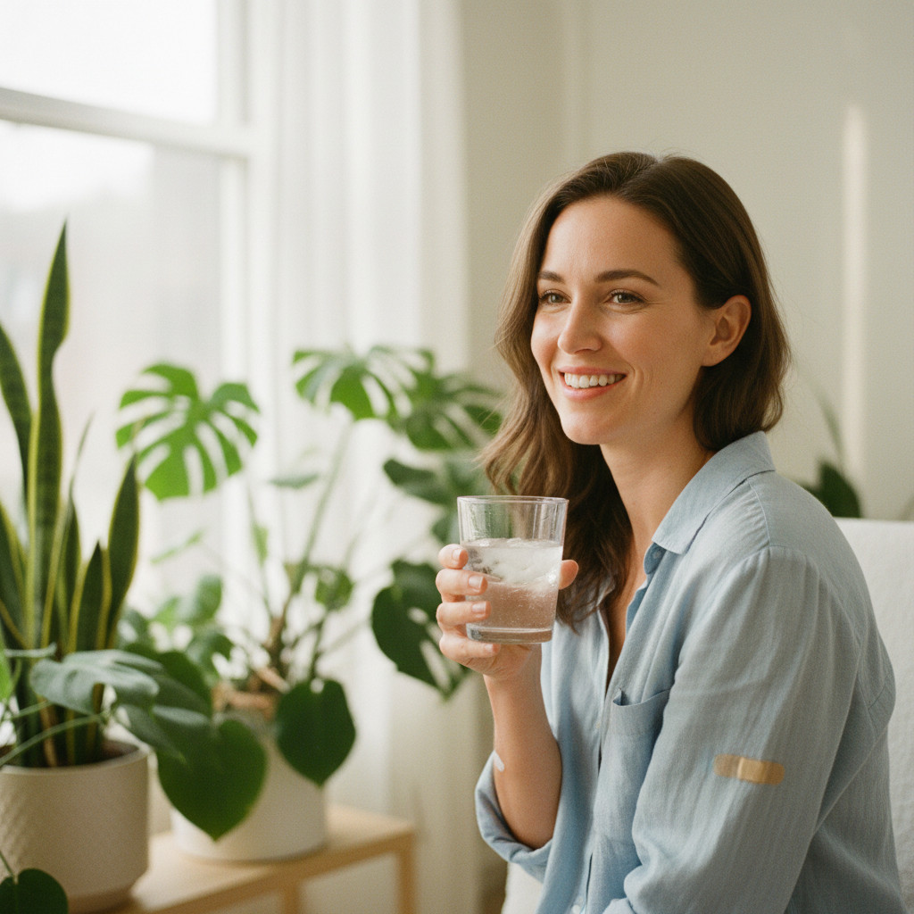 Woman feeling energized after a vitamin IV therapy session