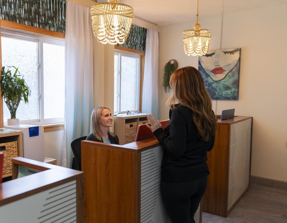 Relaxed reception area at The Wellness Drip INC wellness clinic in MA, specializing in ketamine therapy, IV drip infusions, NAD+ treatments, ozone therapy, and weight loss programs.