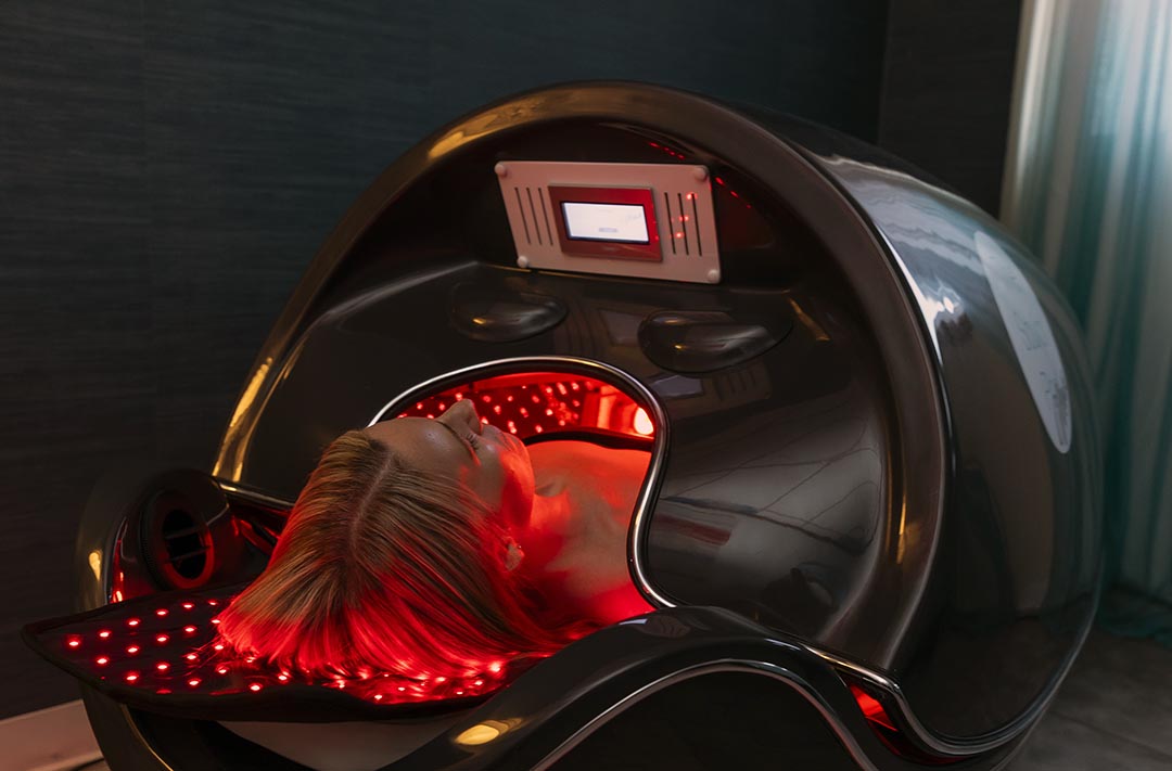 Red LED light therapy session at Wellness Drip INC, a premier wellness clinic in MA offering ketamine therapy, weight loss, NAD+, ozone therapy, and vitamins infusions.