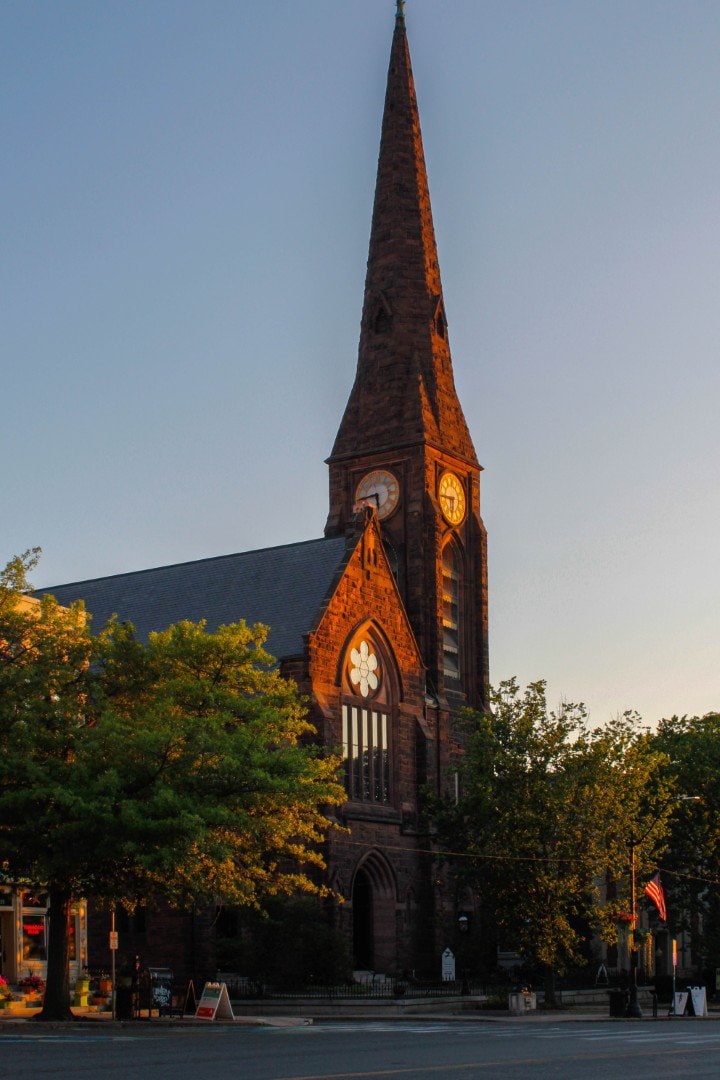 Ketamine Therapy in Northampton MA - Sunset view of a beautiful downtown building