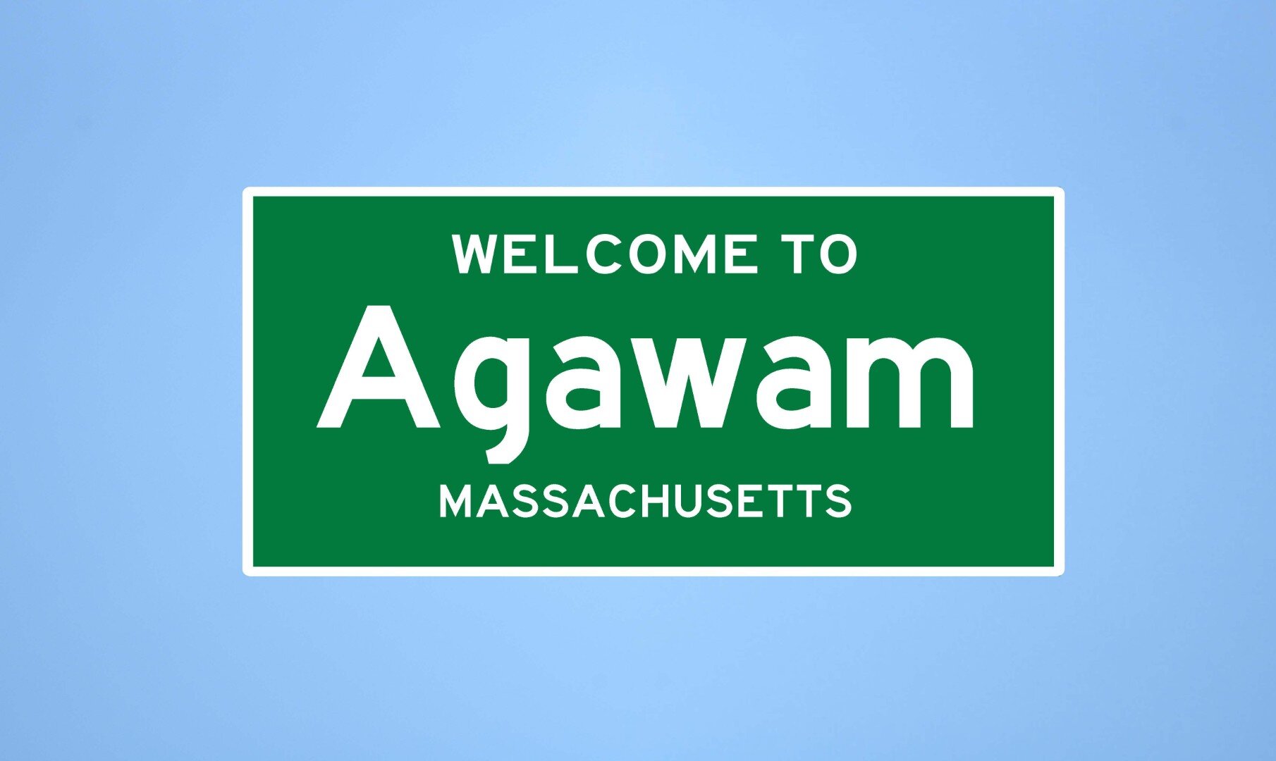 A welcoming green road sign that reads "Welcome to Agawam, Massachusetts," representing local wellness and IV therapy services like hydration and vitamin infusions in Holyoke.