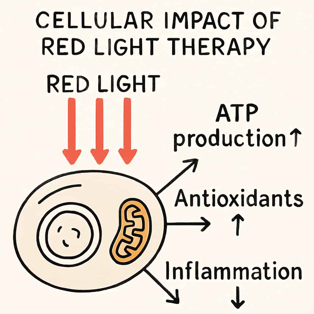 Diagram of cellular impact of red light therapy